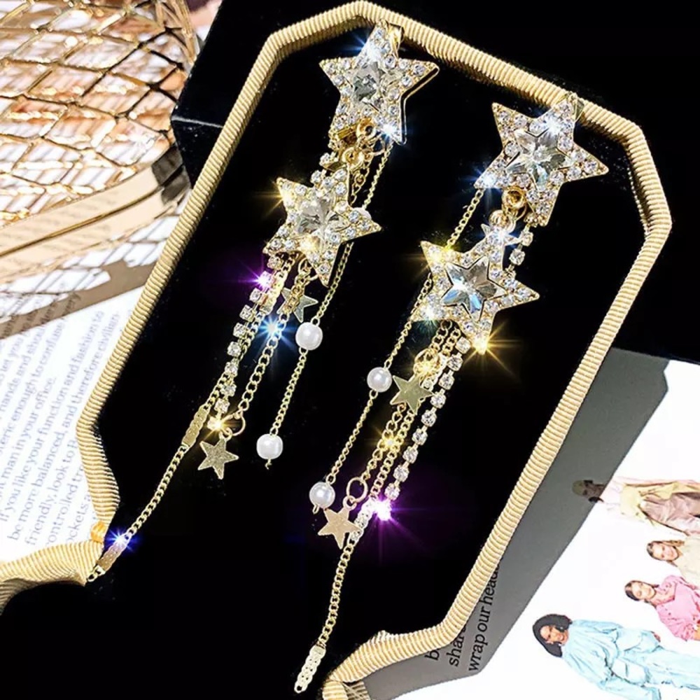 🌺Shiny Star Long Tassel crystal Drop earring - Picture 4 of 16